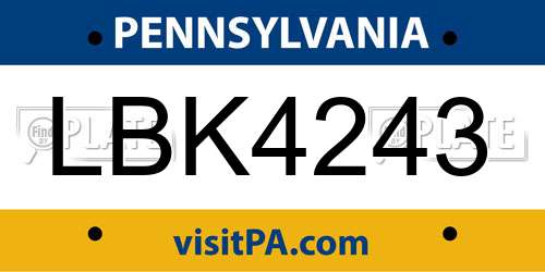 LBK4243 Pennsylvania License Plate