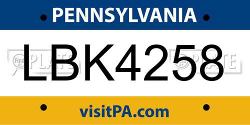 LBK4258 Pennsylvania License Plate