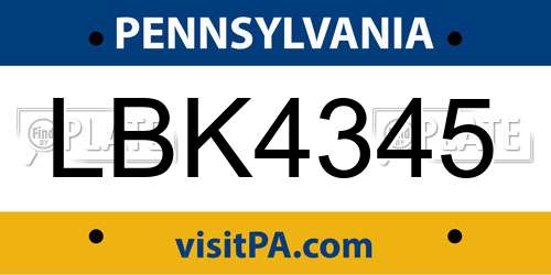 LBK4345 Pennsylvania License Plate