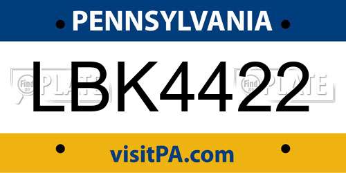 LBK4422 Pennsylvania License Plate