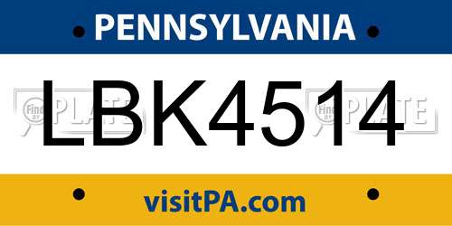 LBK4514 Pennsylvania License Plate