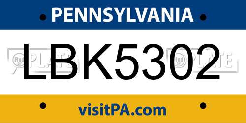 LBK5302 Pennsylvania License Plate