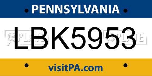 LBK5953 Pennsylvania License Plate