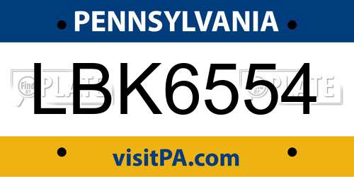 LBK6554 Pennsylvania License Plate