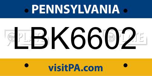 LBK6602 Pennsylvania License Plate