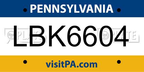 LBK6604 Pennsylvania License Plate