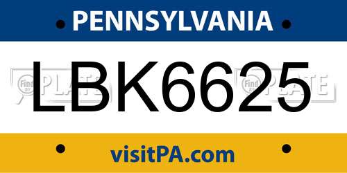 LBK6625 Pennsylvania License Plate