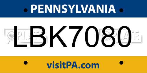 LBK7080 Pennsylvania License Plate