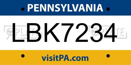 LBK7234 Pennsylvania License Plate