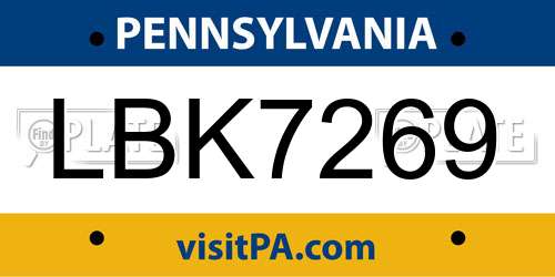 LBK7269 Pennsylvania License Plate