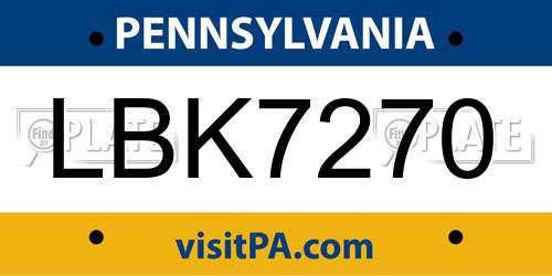 LBK7270 Pennsylvania License Plate