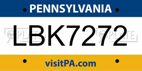LBK7272 Pennsylvania License Plate