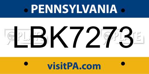 LBK7273 Pennsylvania License Plate