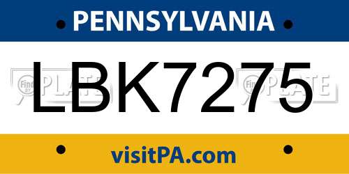 LBK7275 Pennsylvania License Plate