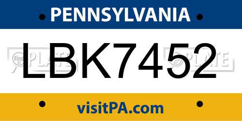 LBK7452 Pennsylvania License Plate