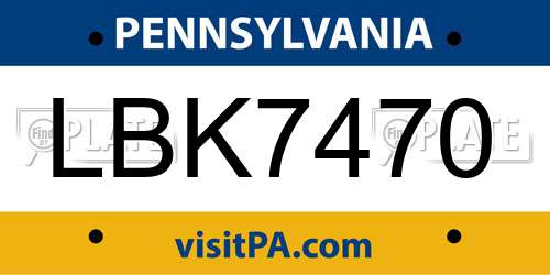LBK7470 Pennsylvania License Plate