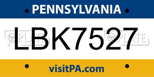 LBK7527 Pennsylvania License Plate