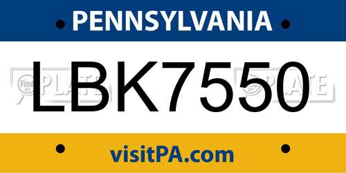 LBK7550 Pennsylvania License Plate