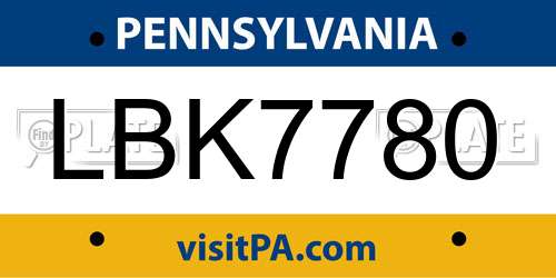 LBK7780 Pennsylvania License Plate