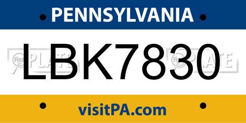 LBK7830 Pennsylvania License Plate