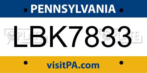 LBK7833 Pennsylvania License Plate