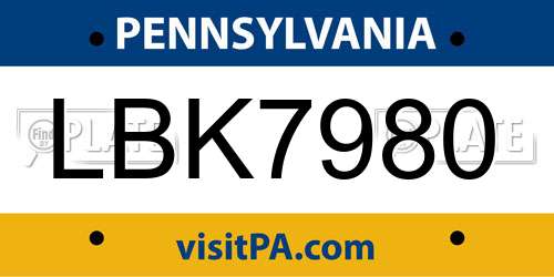 LBK7980 Pennsylvania License Plate