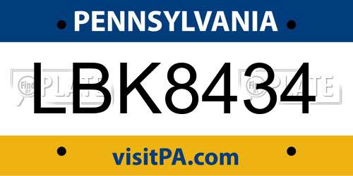 LBK8434 Pennsylvania License Plate