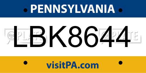 LBK8644 Pennsylvania License Plate