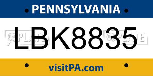 LBK8835 Pennsylvania License Plate