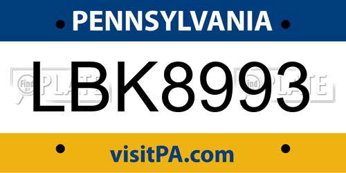 LBK8993 Pennsylvania License Plate