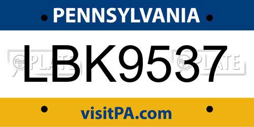 LBK9537 Pennsylvania License Plate