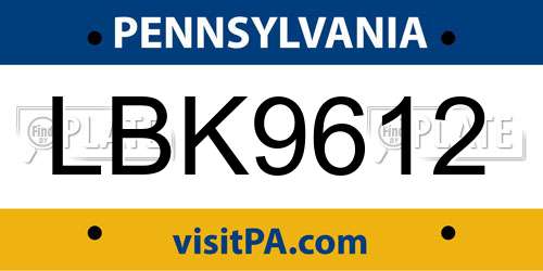 LBK9612 Pennsylvania License Plate