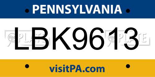 LBK9613 Pennsylvania License Plate