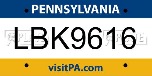 LBK9616 Pennsylvania License Plate