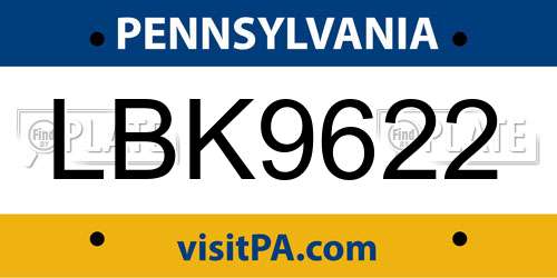 LBK9622 Pennsylvania License Plate