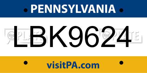 LBK9624 Pennsylvania License Plate