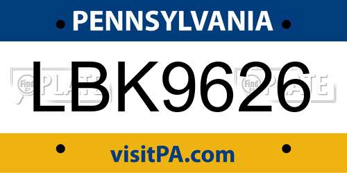 LBK9626 Pennsylvania License Plate
