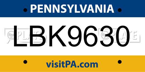 LBK9630 Pennsylvania License Plate