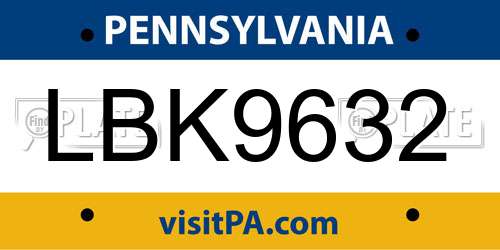 LBK9632 Pennsylvania License Plate