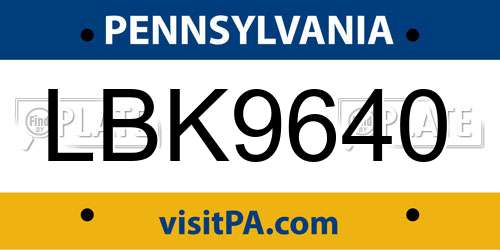 LBK9640 Pennsylvania License Plate