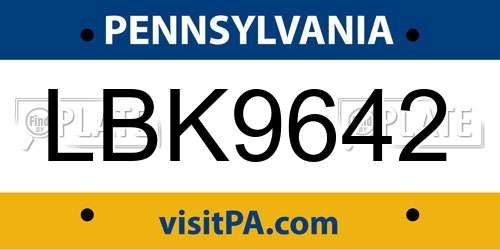 LBK9642 Pennsylvania License Plate