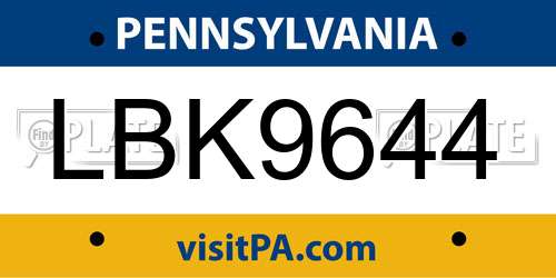 LBK9644 Pennsylvania License Plate