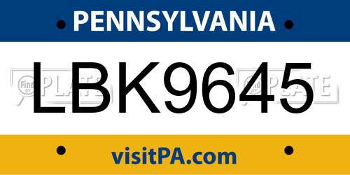 LBK9645 Pennsylvania License Plate