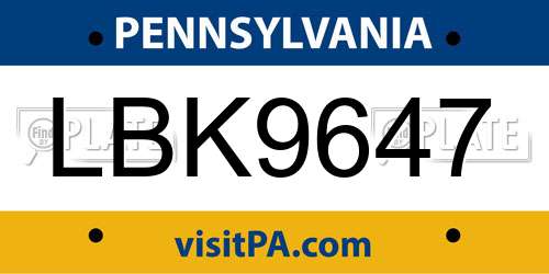 LBK9647 Pennsylvania License Plate