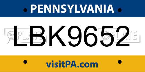 LBK9652 Pennsylvania License Plate