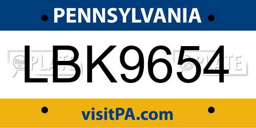 LBK9654 Pennsylvania License Plate
