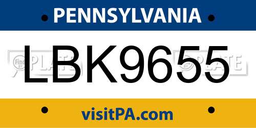LBK9655 Pennsylvania License Plate