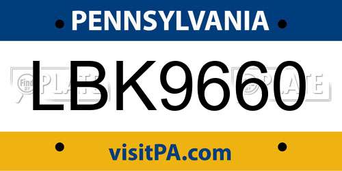 LBK9660 Pennsylvania License Plate