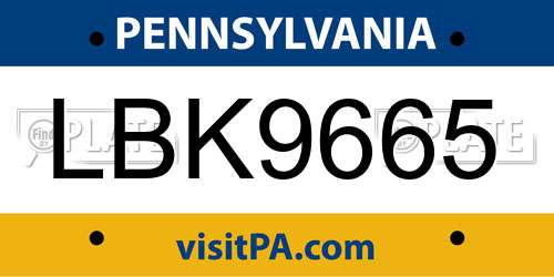 LBK9665 Pennsylvania License Plate