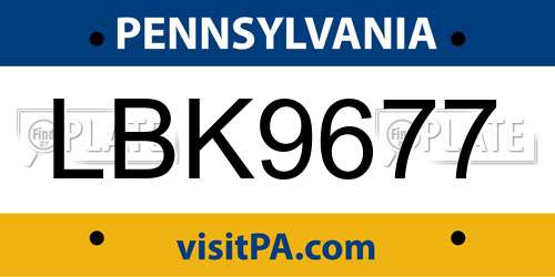 LBK9677 Pennsylvania License Plate